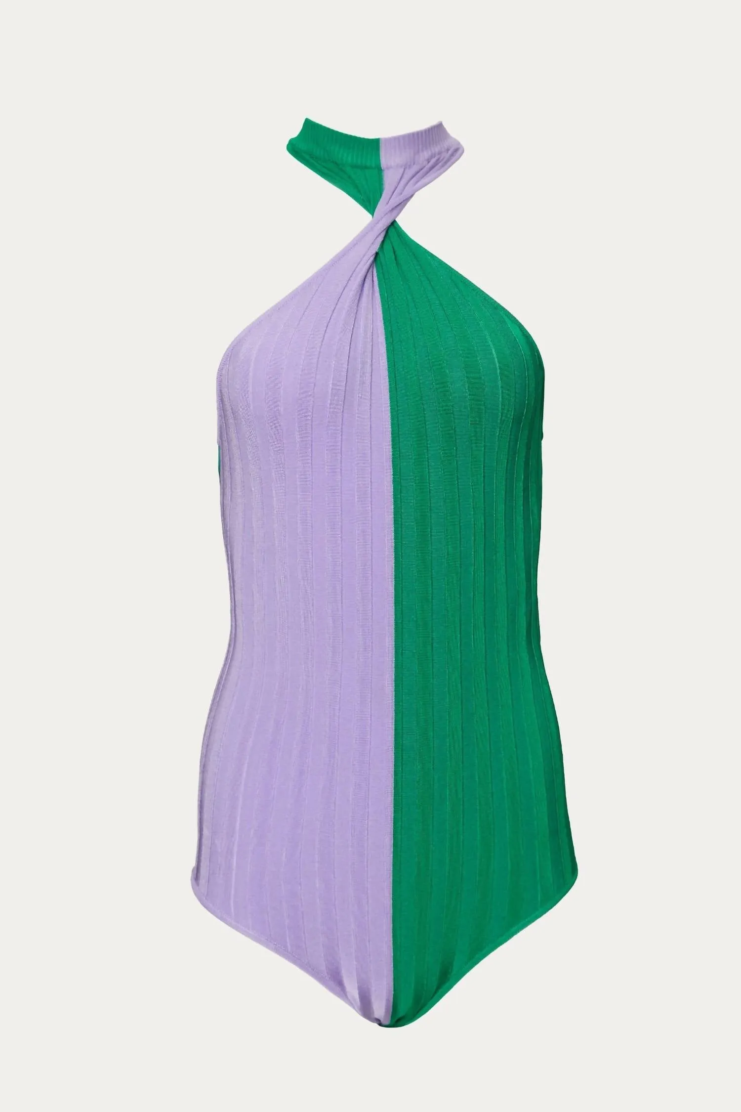 Zweifarbiger Träger-Bodysuit in Lila/Dunkelgrün