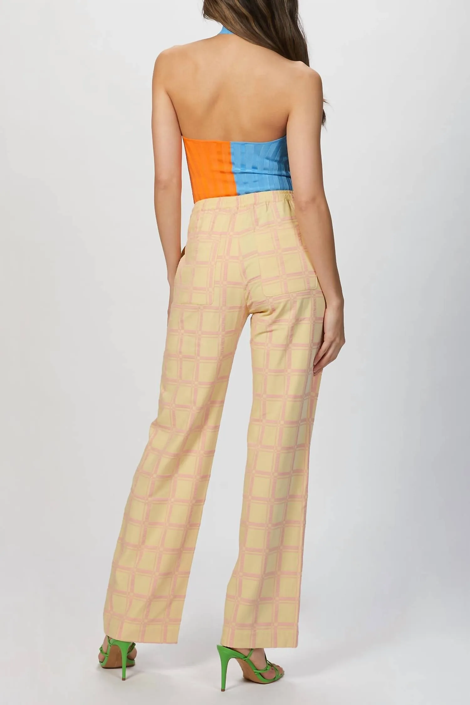 Zweifarbiger Halterneck-Bodysuit in Orange/Blau