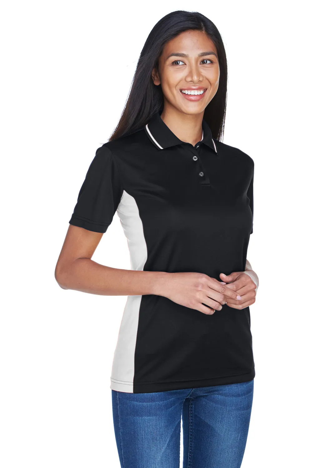 UltraClub Damen Cool & Dry Feuchtigkeitstransportierendes Kurzarm-Polohemd - Schwarz/Steingrau