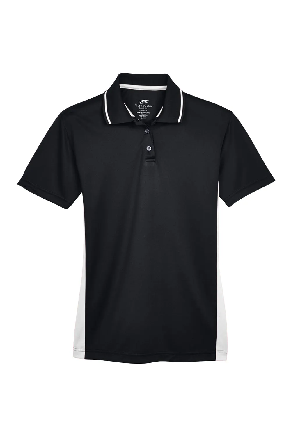 UltraClub Damen Cool & Dry Feuchtigkeitstransportierendes Kurzarm-Polohemd - Schwarz/Steingrau