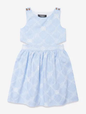 Versace Girls Kleid mit Logo-Print und Seil-Detail in Blau