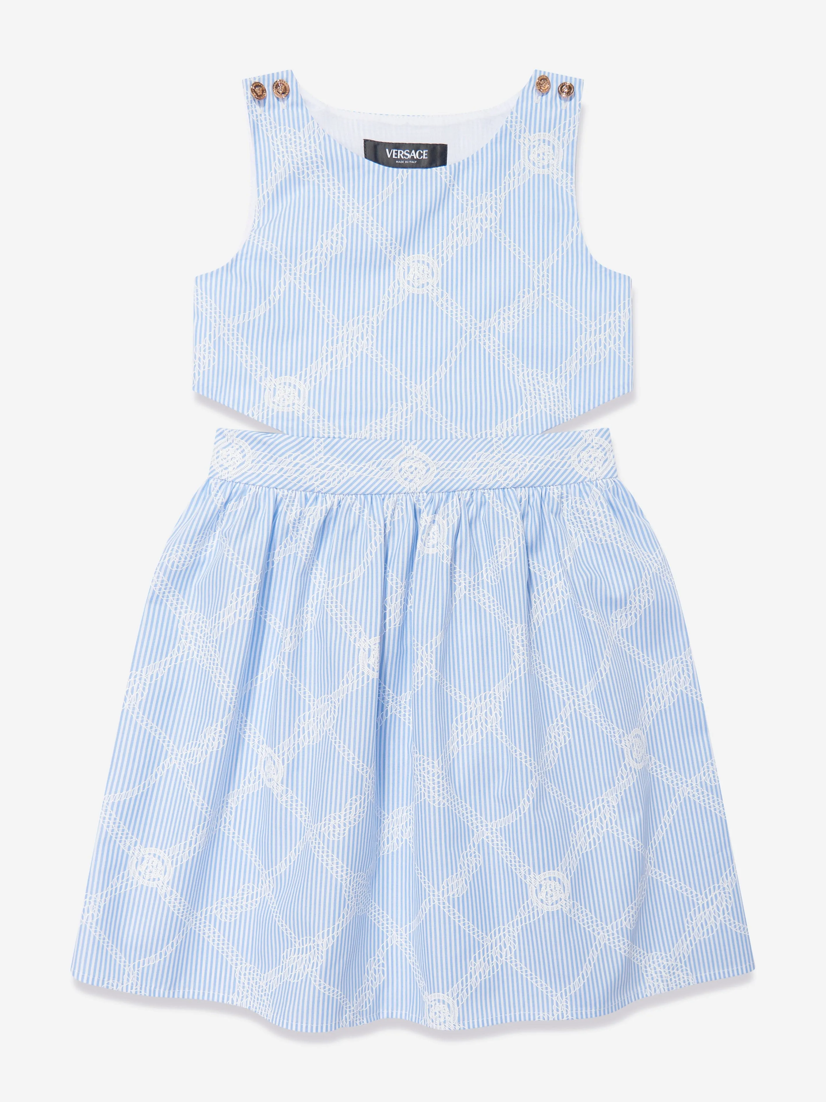 Versace Girls Kleid mit Logo-Print und Seil-Detail in Blau