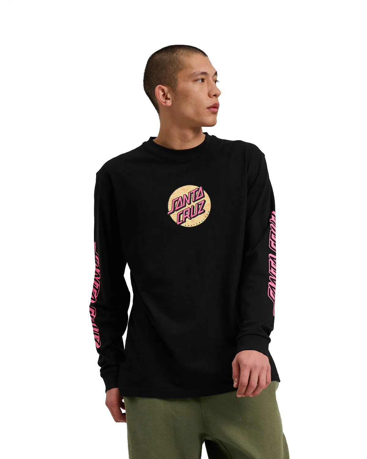 Wagon Dot Front Langarm T-Shirt in Schwarz