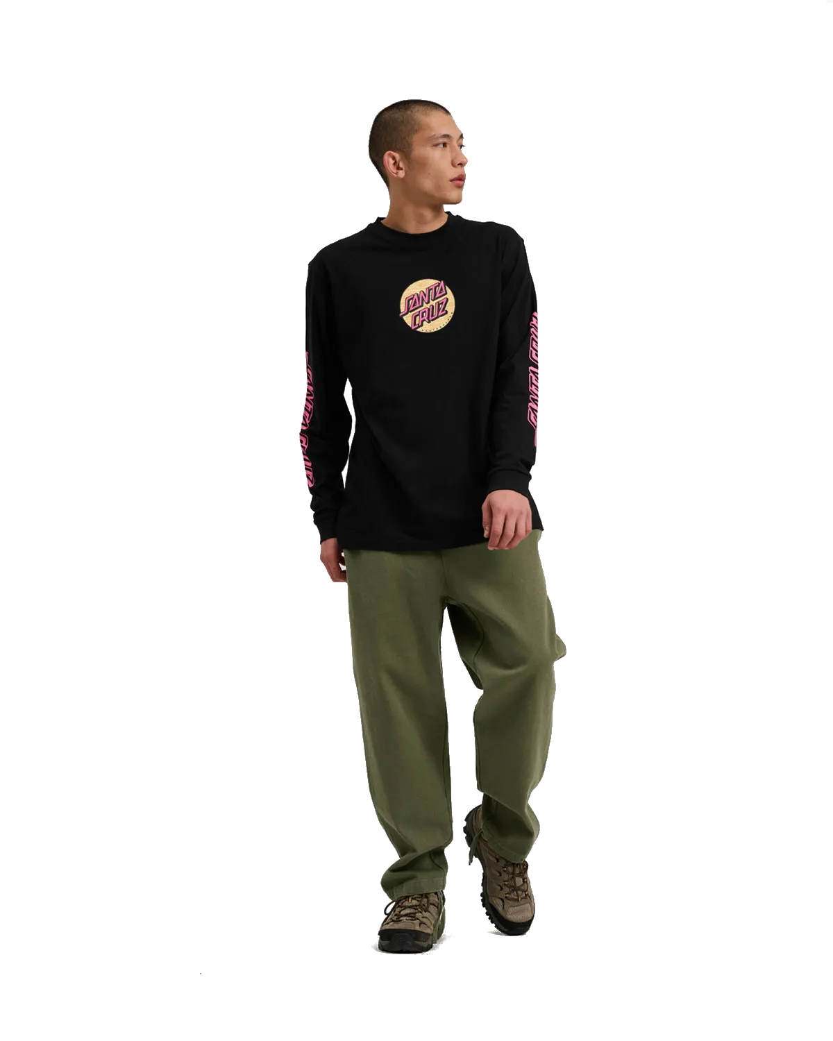 Wagon Dot Front Langarm T-Shirt in Schwarz