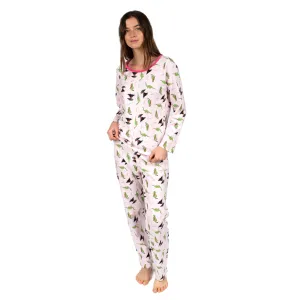 Damen-Zweiteiler aus Baumwolle, locker sitzender Schlafanzug, Dinosaurier-Pink