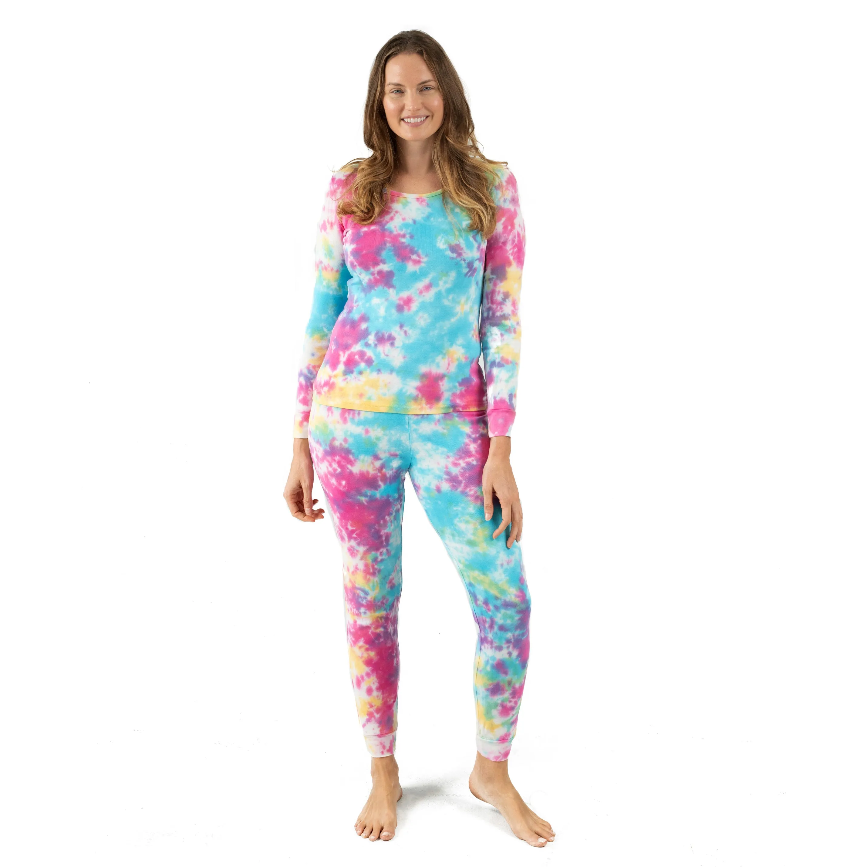 Damen-Zweiteiler Baumwoll-Pyjamas im Tie-Dye-Look